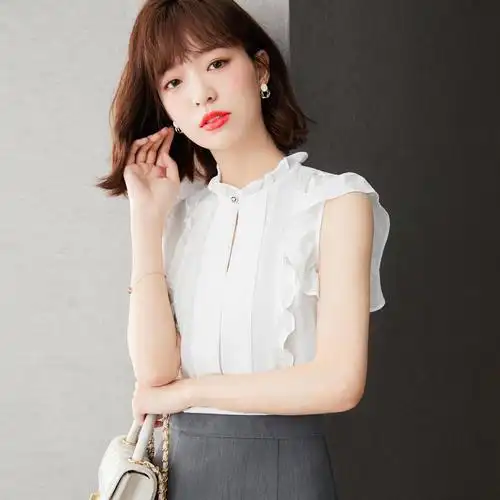 白色无袖雪纺衬衫