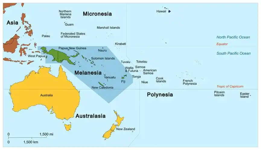 图1 阴影地区是美拉尼西亚,太平洋三大群岛之一