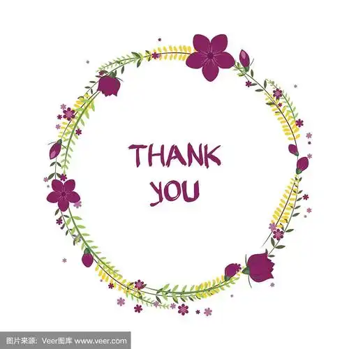 "谢谢你"平面风格矢量花框架.