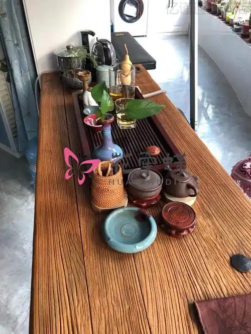 老榆木门板茶桌部分部分实木风化桌复古榆木吧台旧木板茶桌原木茶台