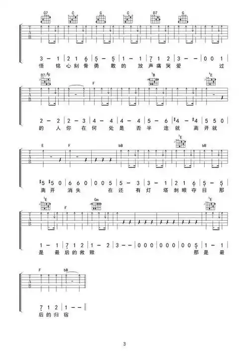 谭维维的灯塔吉他谱