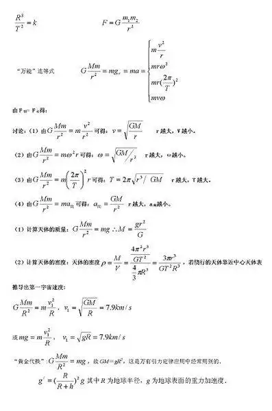 高一物理天体运动的所有公式,多多益善