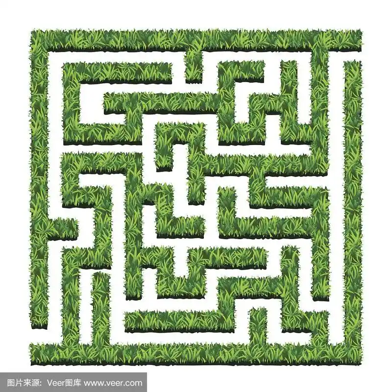 迷宫般的绿色灌木丛,迷宫般的花园.矢量插图.孤立的