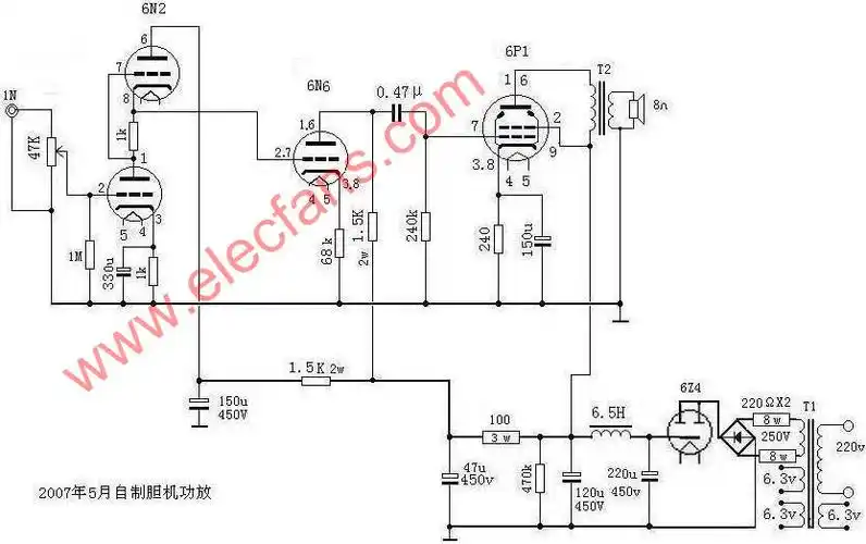 6n2,6n6,6p1制作的单端胆机小功放 - 电子管功放电路 - 电子发烧友网