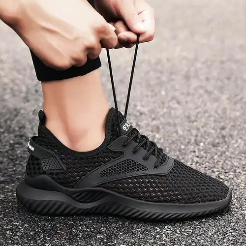 述雅网鞋男透气夏季薄款网眼镂空夏天新款防臭运动男士轻便黑色男鞋潮