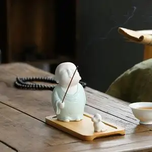 创意青瓷香插小和尚摆件禅意线香香炉家用室内香薰炉茶道茶室摆设