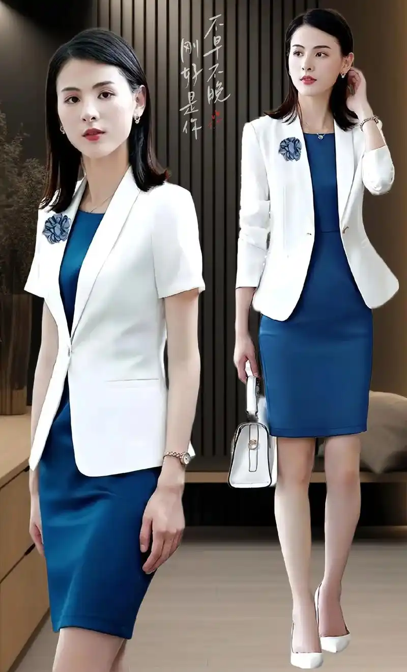 白色主持人正装小西装修身外套女演讲高级感职业气质西服套装裙