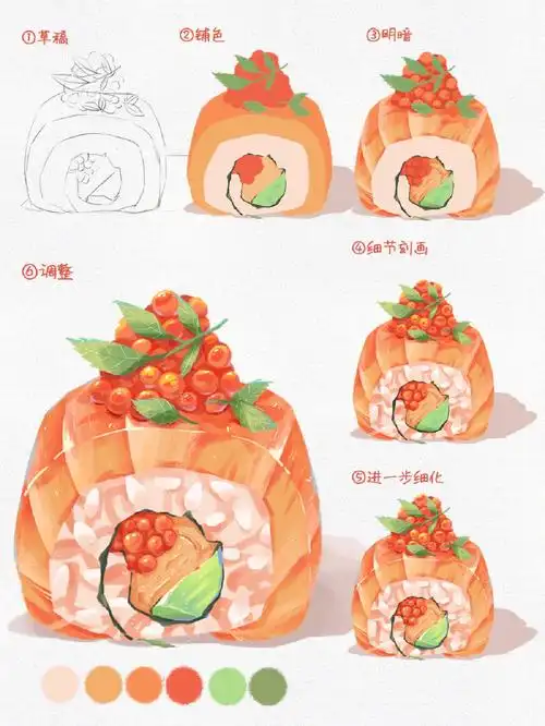 绘画教程教你画三文鱼寿司