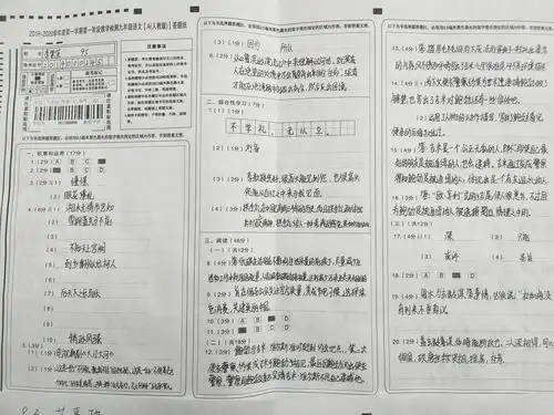 鹿苑中学期中考试优秀答题卡展示