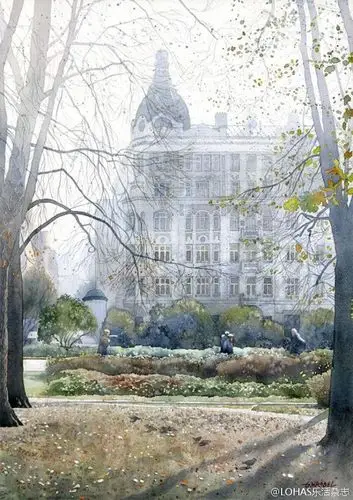 一组建筑的水彩表现