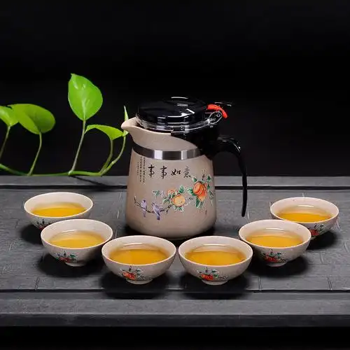茶壶茶道 宝霆 飘逸杯套装复古粗陶瓷老岩泥 茶壶茶道 功夫茶具套装