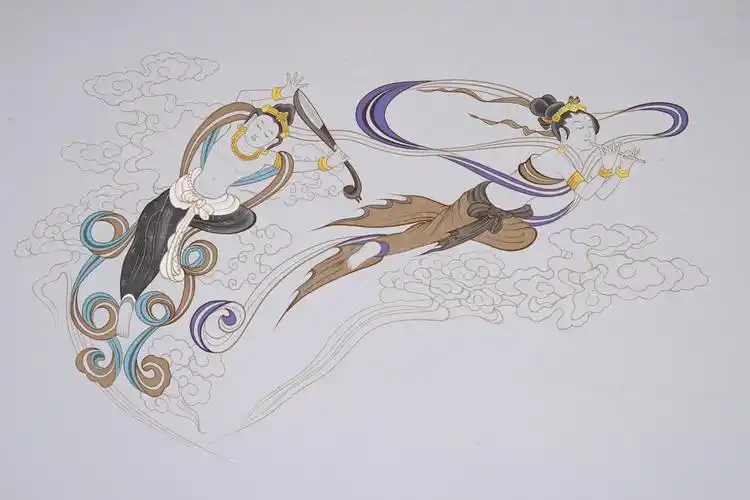 敦煌莫高窟唐代壁画——菩萨伎乐飞天|纯艺术|绘画|创e派 - 原创作品