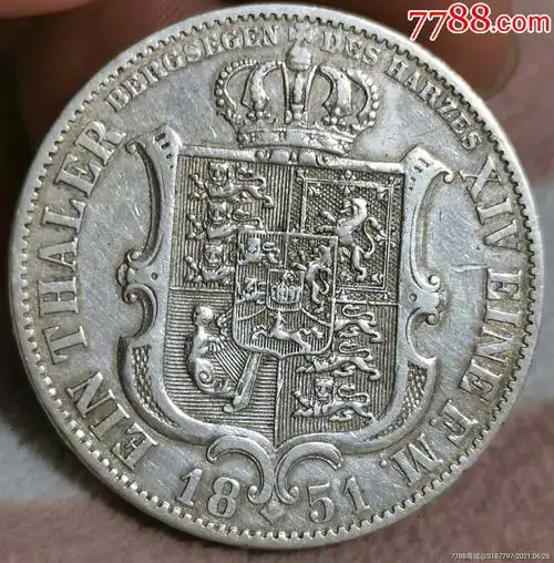 汉诺威王国1851恩斯特奥古斯塔1泰勒银币