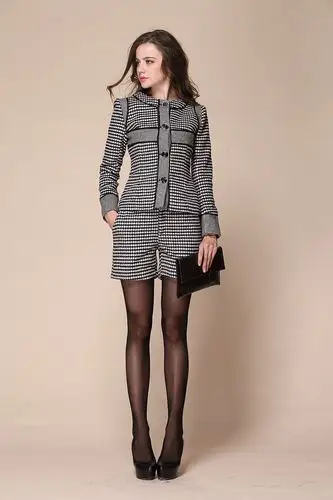 2013秋季新款欧美外贸高端女装批发 细千鸟格毛呢短裤套装9044