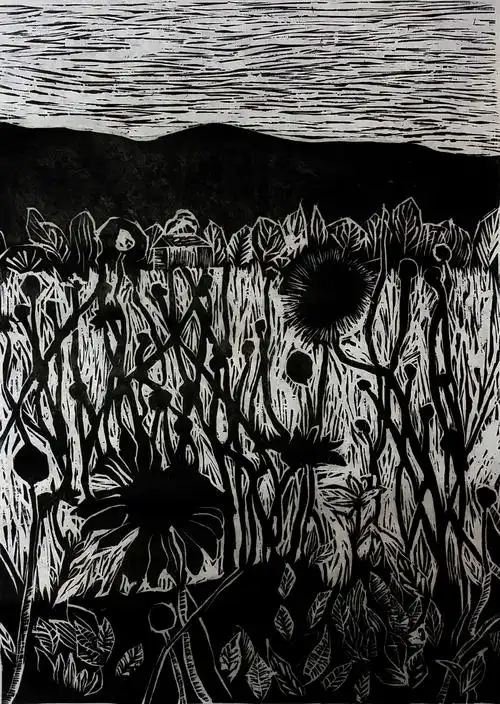 《小花》黑白木刻|纯艺术|版画|周焜 - 原创作品 - 站酷 (zcool)