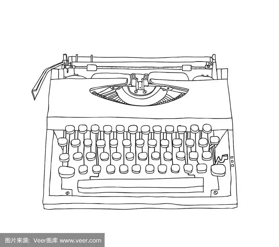 打字机老手画可爱的线条艺术插图