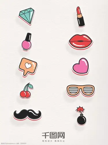 时尚卡通贴纸波普风格装饰图案图片-图行天下图库