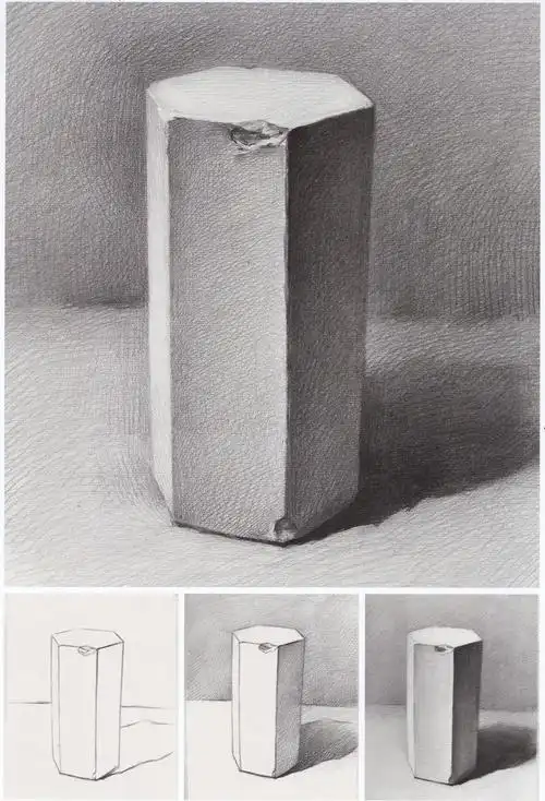 六棱柱素描临摹高清图片 步骤范画