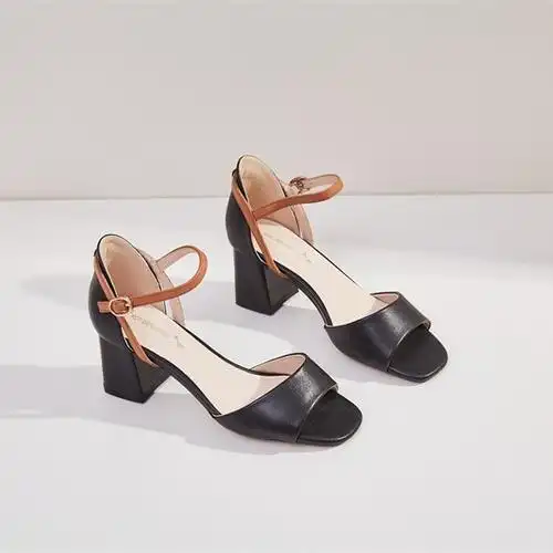 reddragonfly红蜻蜓夏季经典一字带凉鞋粗跟仙女风低跟gyk96034