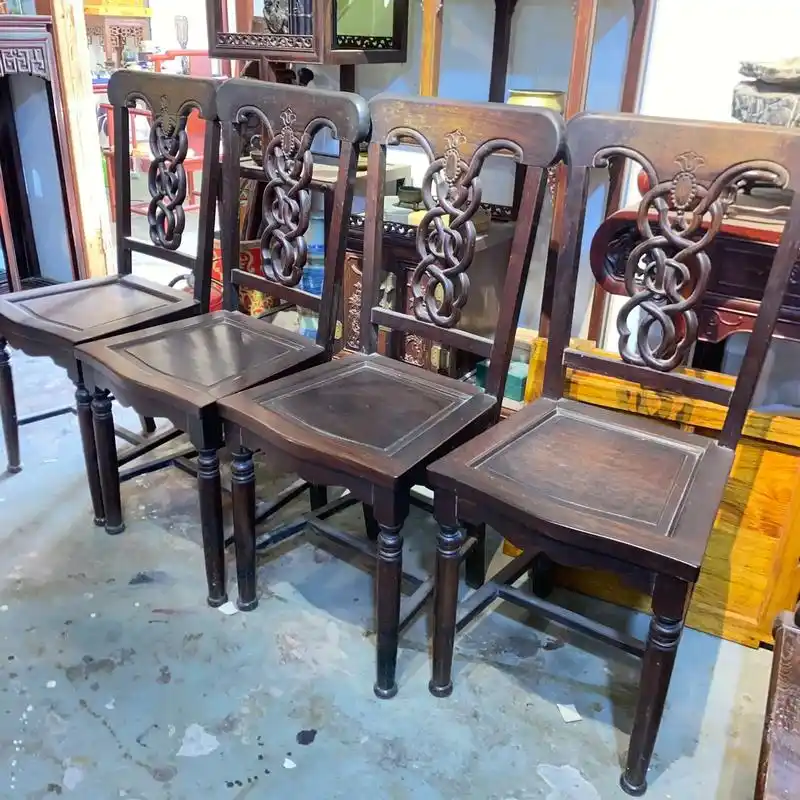 处理两套清末民国老红木靠背凳大红酸枝.