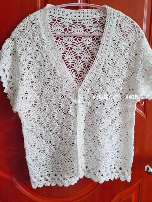 钩针短袖白色开衫存图解