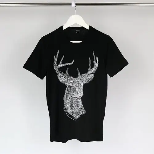 2016原创潮牌街头个性鹿头绣花修身纯棉短袖 休闲百搭