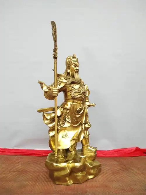 黄铜关公摆件立刀关公黄铜像摆设家居办公工艺品礼品