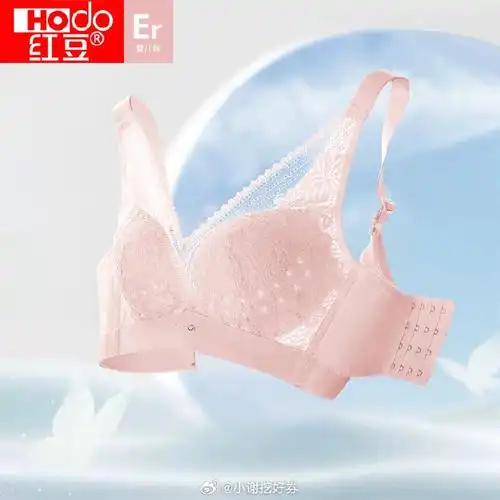 红豆文胸女士性感蕾丝无钢圈舒适内衣聚拢侧收副乳文胸春夏 藕粉 75b