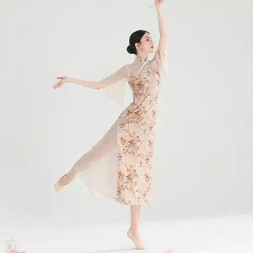 实拍2023新款古典舞改良旗袍舞蹈服装中国民族风连衣裙女装-阿里巴巴