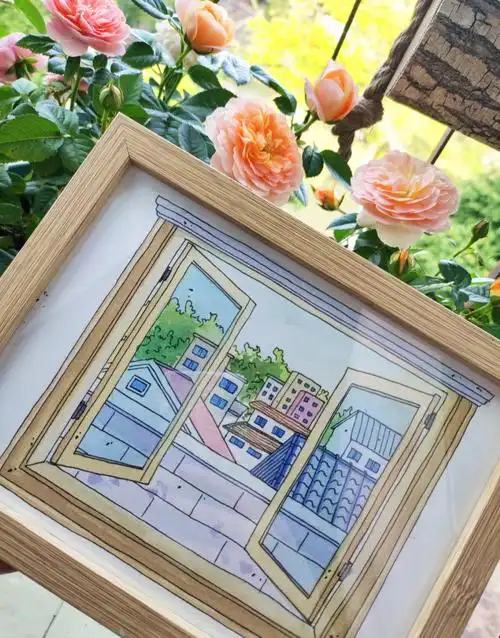 窗外的风景水彩画