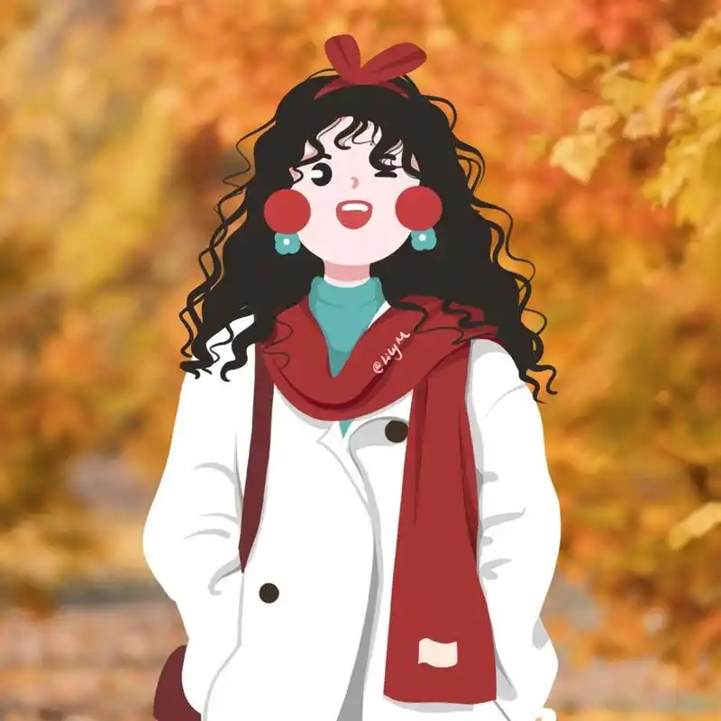 女生头像|带围巾的羊毛卷女孩 霓虹闪烁下,等待初雪的到来 那一刻,我