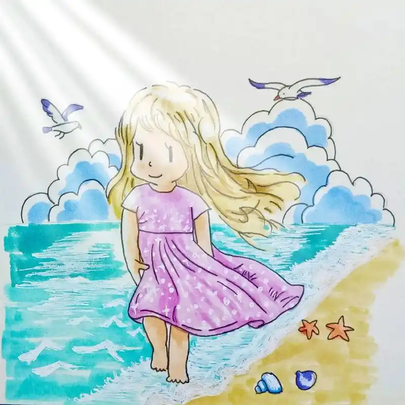 一起画出你心中的大海吧~#手绘 #简笔画#儿童画 #夏天主题 - 抖音