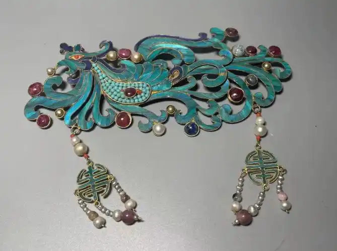 旧藏,银鎏金花丝点翠凤凰发簪#老点翠  #点翠