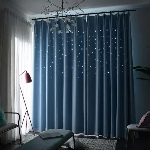 定制窗帘韩式双层遮光镂空星星公主风粉色窗帘卧室客厅窗帘成品_7折