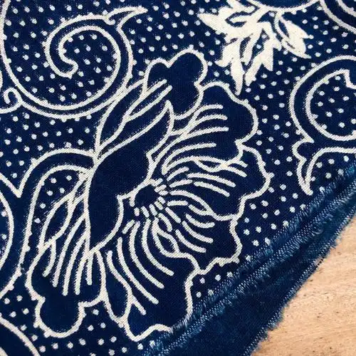 靛蓝染布料 日本蓝染古布花型植物靛蓝印花布拔染型染蜡染手工服装