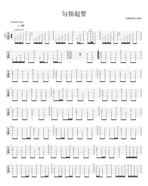勾指起誓吉他谱_洛天依_图片高清版-c大调音乐网