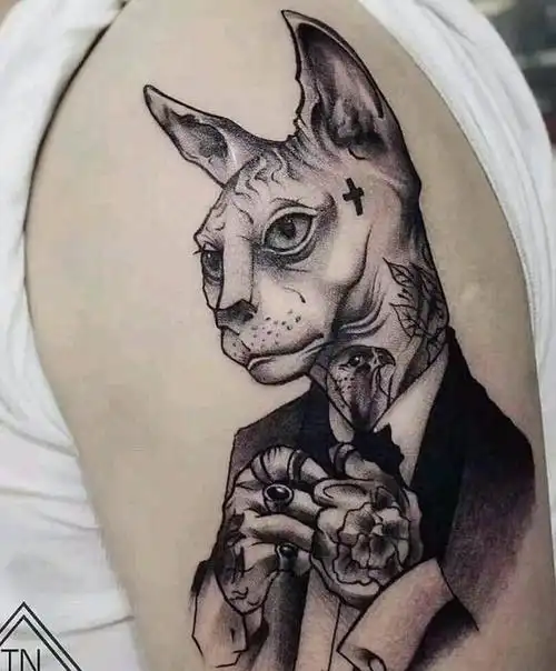 斯芬克斯纹身图片_手臂欧美写实纹身图案