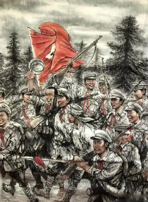 国画会师井冈井冈山革命斗争大图赏析