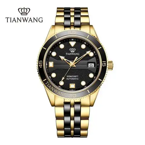 天王表男士机械表闪耀黑金钢带男表夜光显示2023年限定款101163