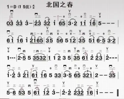 二胡曲谱北国之春 – 爱二胡