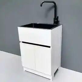 304不锈钢水槽 洗手池太空铝轻奢洗衣柜阳台落地洗菜家用一体台盆