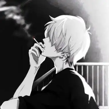 帅气动漫男生抽烟头像黑白图片