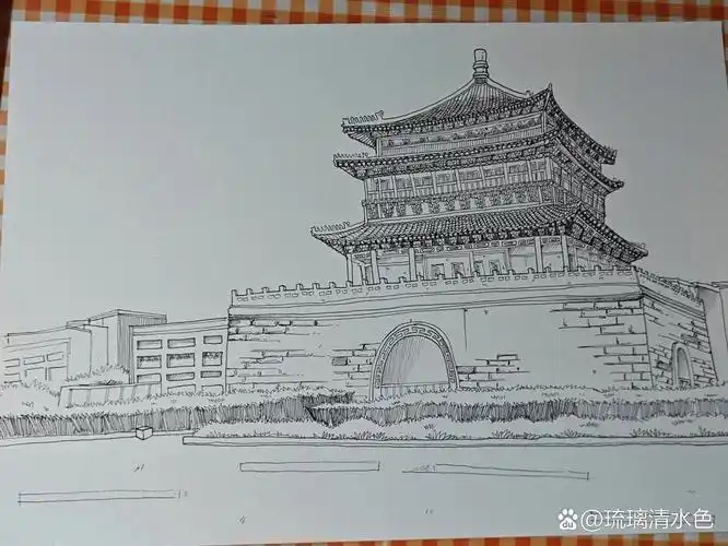 西安钟楼手绘