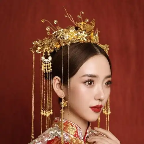 凤冠皇后大婚古妆新娘古代公主绣禾服奢华中国风头饰流苏发饰宫廷