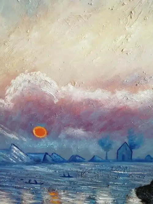 手绘油画玄关装饰画莫奈日落名家印象油画