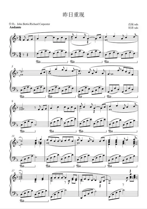 昨日重现/yesterday once more钢琴谱- xds-虫虫钢琴