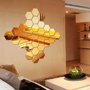 六边形亚克力镜面墙贴3d立体客厅卧室背景墙装饰几何图案支持定制