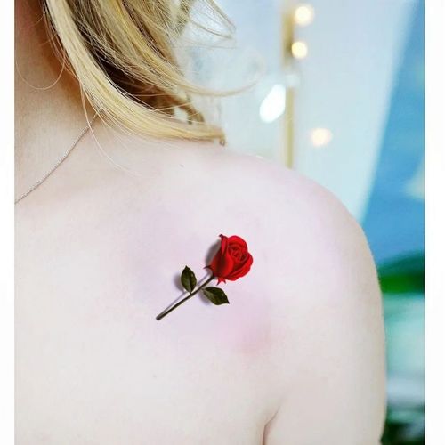 3d立体红色玫瑰性感胸部锁骨纹身贴纸防水女持久逼真遮疤痕3d
