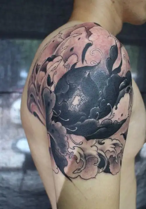 牡丹遮盖纹身图片_手臂肩部成品国画传统清新植物纹身图案