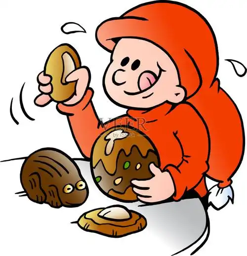 矢量图吃美味巧克力的快乐精灵的卡通插图